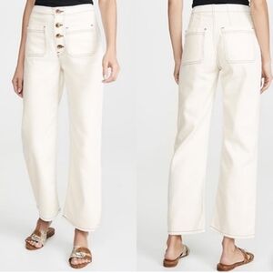 Reformation Eloise Patch Pocket Wide Leg Jeans, Ivory, Size 27